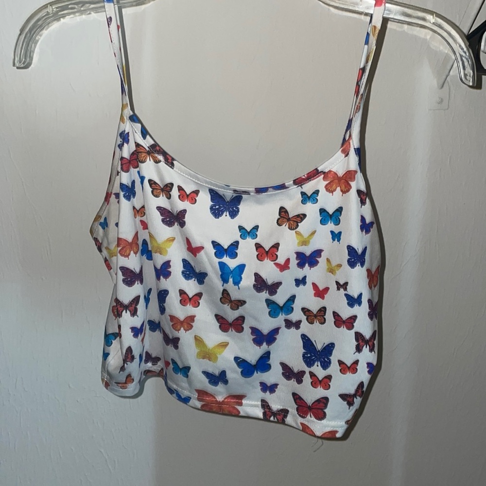 Colorful Butterfly Cropped Tank Top